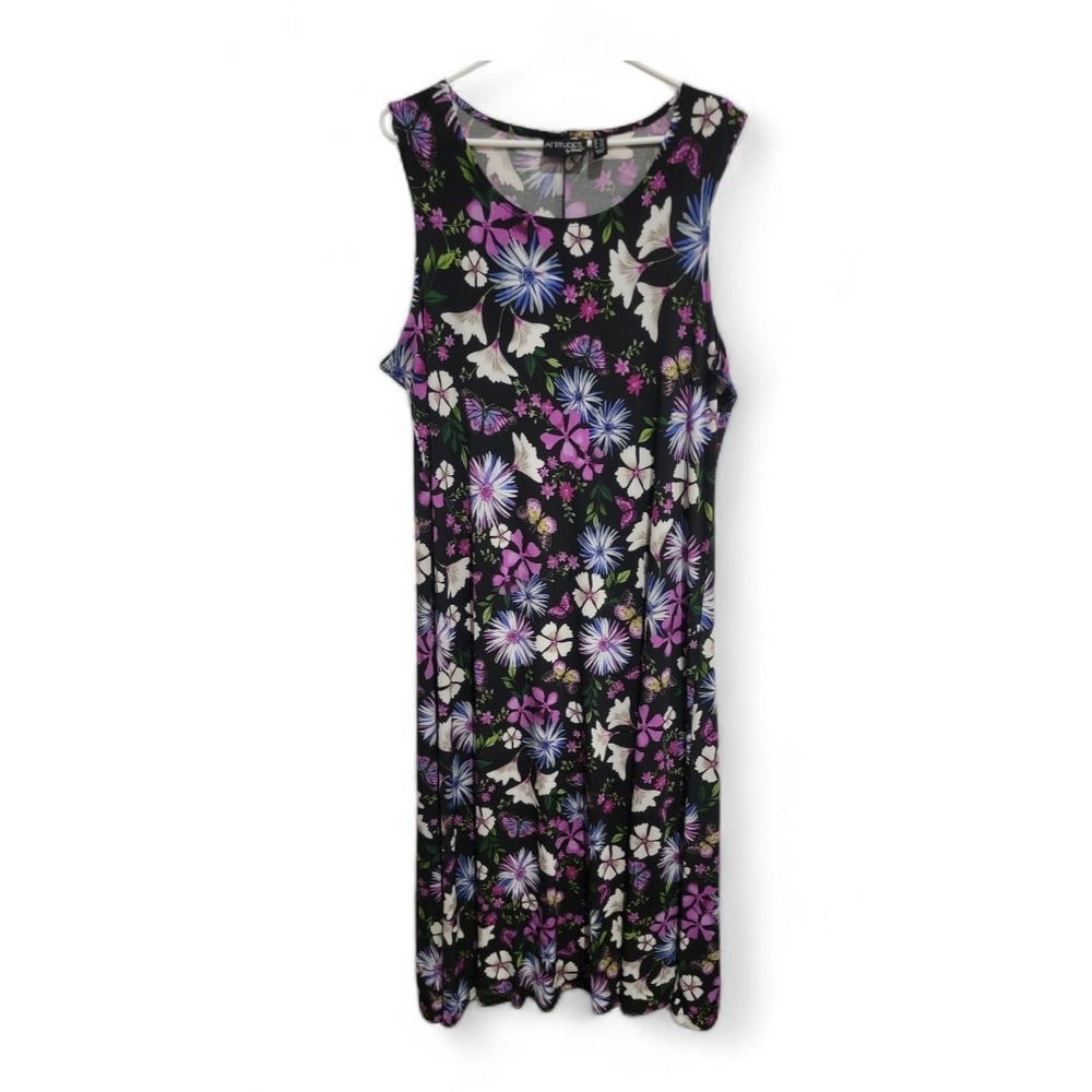 Attitudes by Renee 1X Maxi Dress Floral Butterfly Slinky Knit Sleeveless VTG Y2K